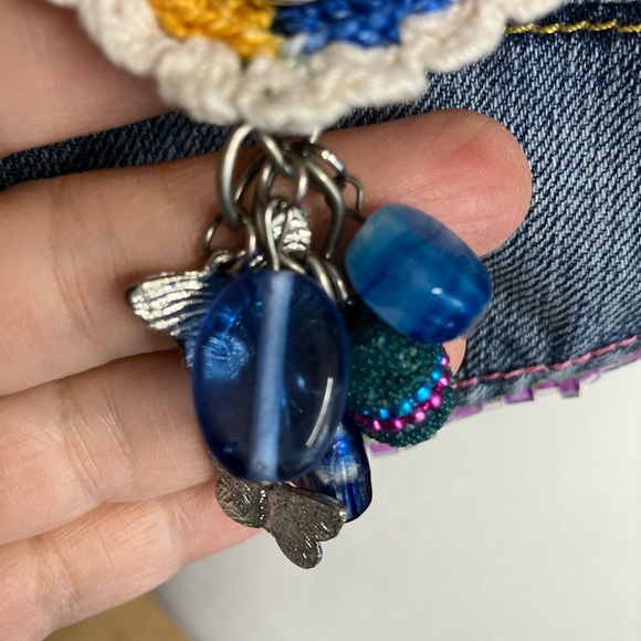 Handmade Upcycled Denim Crossbody Purse, Faded Blue Denim, Bling, Woven Strap - Picture 3 of 7